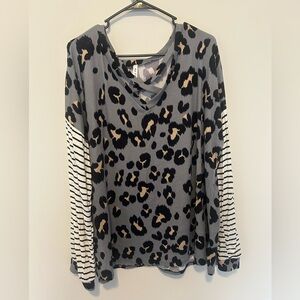 Leopard Print and Striped Women's Top